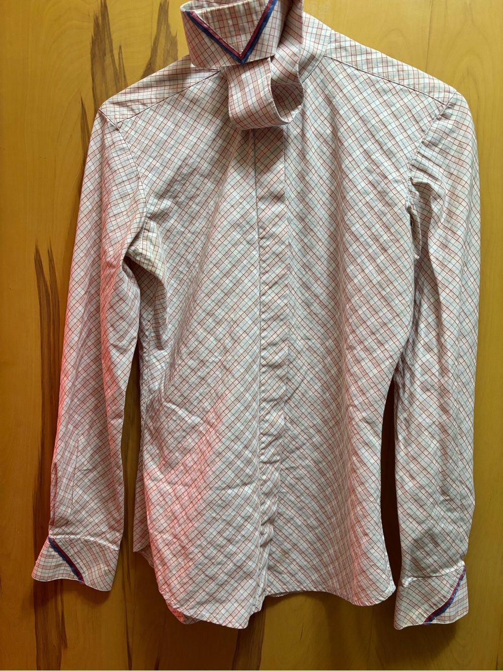 VanTeal women’s English showing White Shirt with Red and red Check Pattern